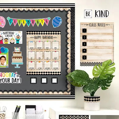 Core Decor Black, White, and Wood Happy Birthday Chart