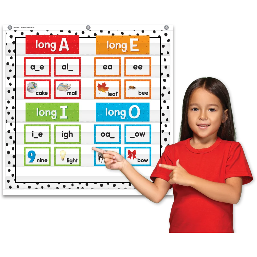 Black Painted Dots on White 7 Pocket Chart