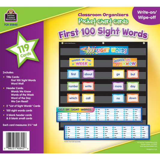 First 100 Sight Words Pocket Chart Cards Pre K-2