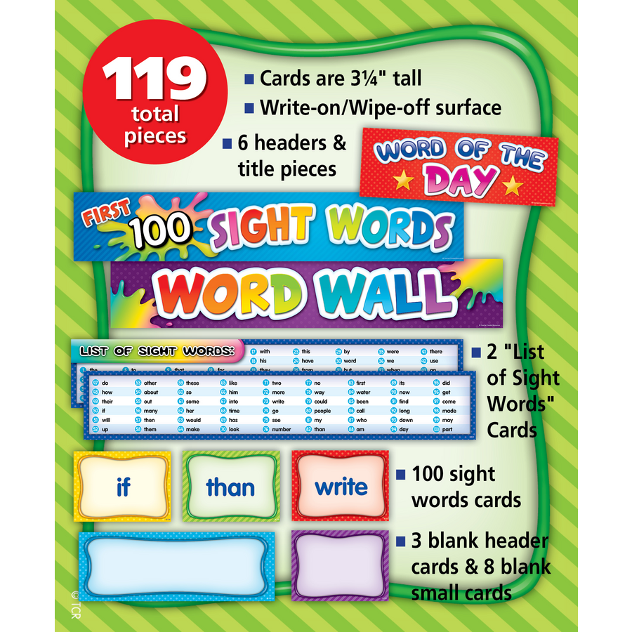 First 100 Sight Words Pocket Chart Cards Pre K-2