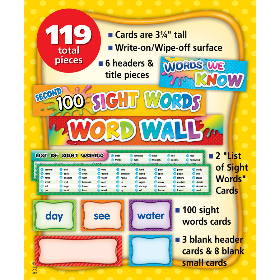 Second 100 Sight Words Pocket Chart Cards