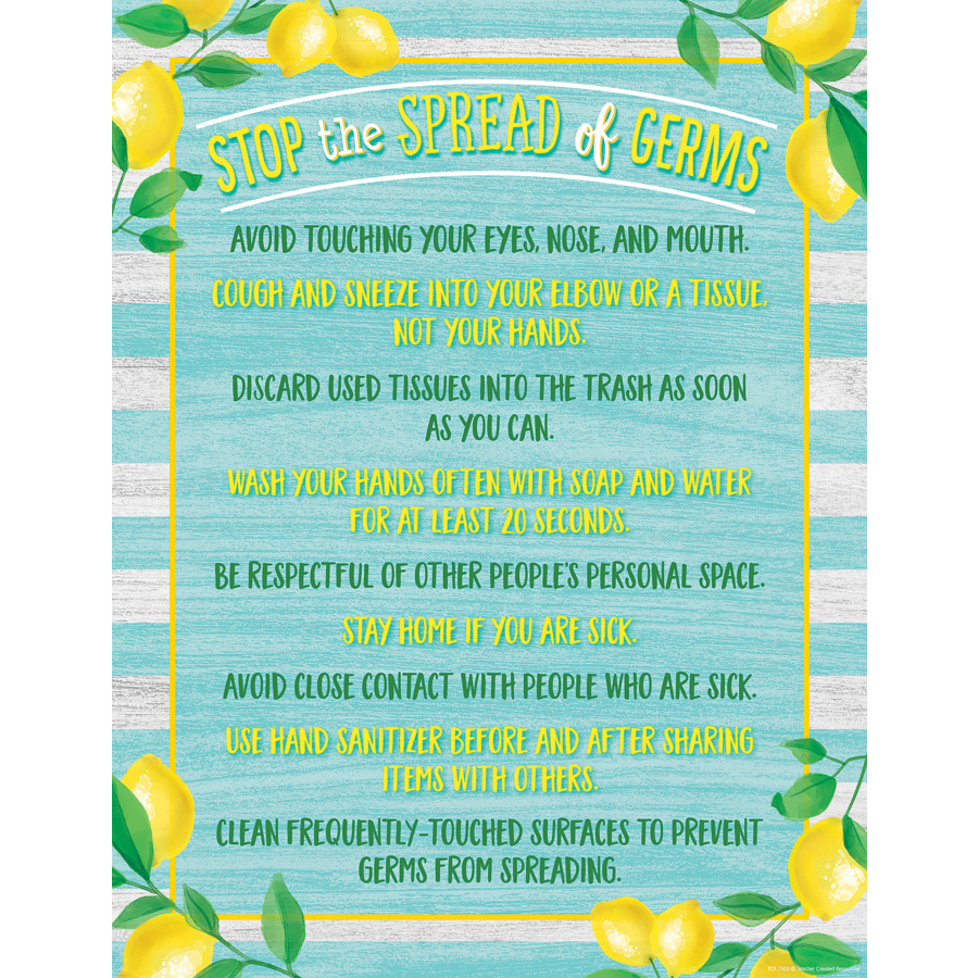 Lemon Zest Stop the Spread of Germs Chart