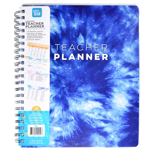 Undated Teacher Planner, Blue Tie Dye