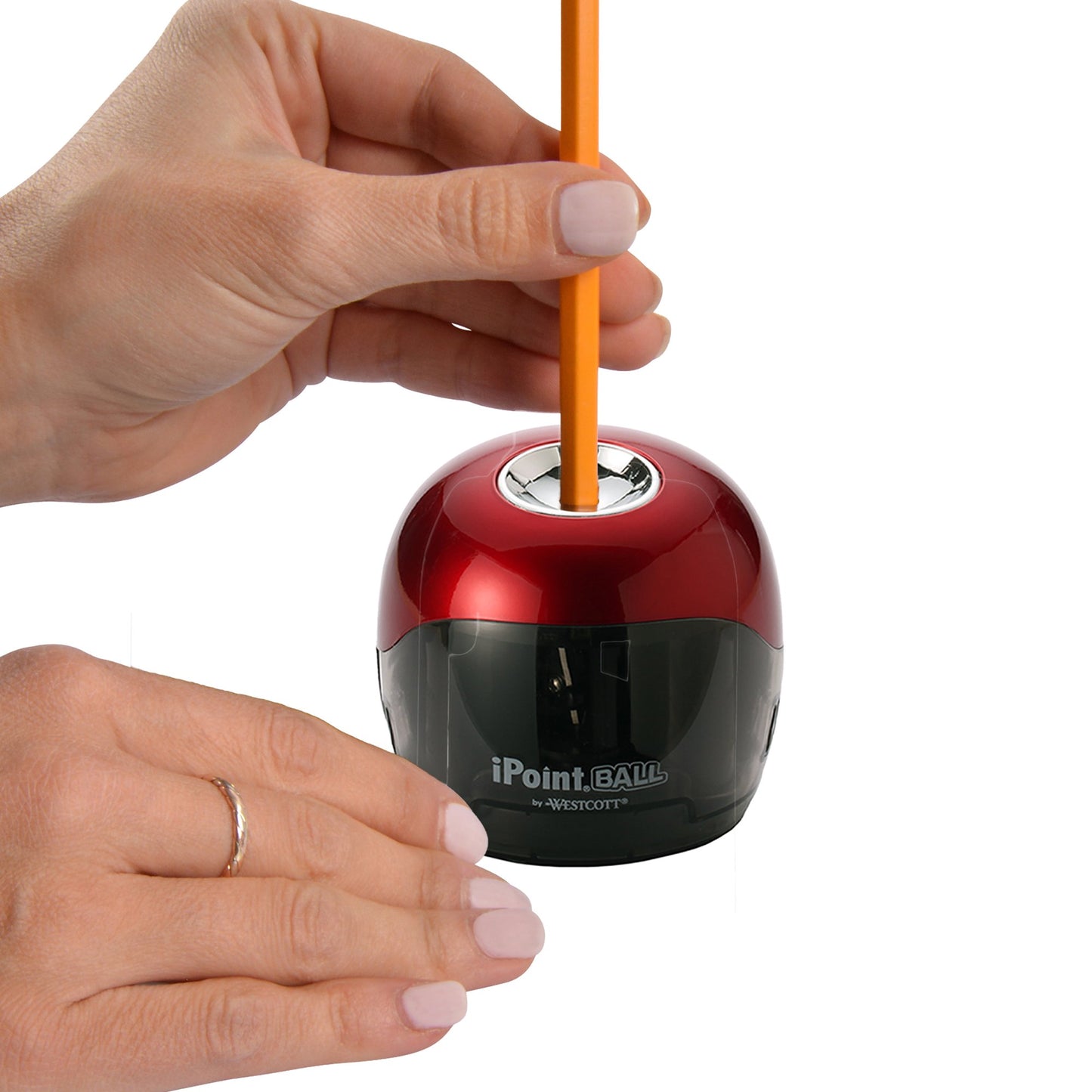 Westcott Ipoint Ball Battery Pencil Sharpener 3 x 3.25, Red/Black