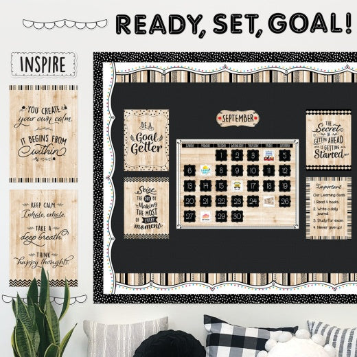 Core Décor Black, White, and Wood Calendar Set Bulletin Board