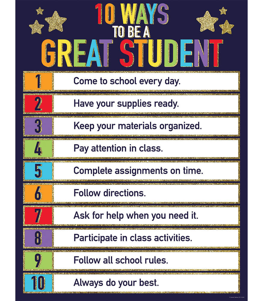 Glitter 10 Ways to Be a Great Student Chart 5