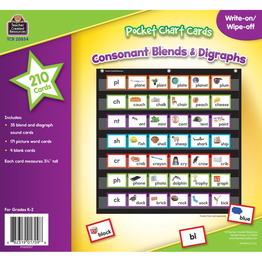Consonant Blends and Digraphs Pocket Chart Cards