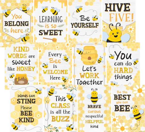 Buzzing Bees Positive Sayings Small Poster Pack - 12 pcs