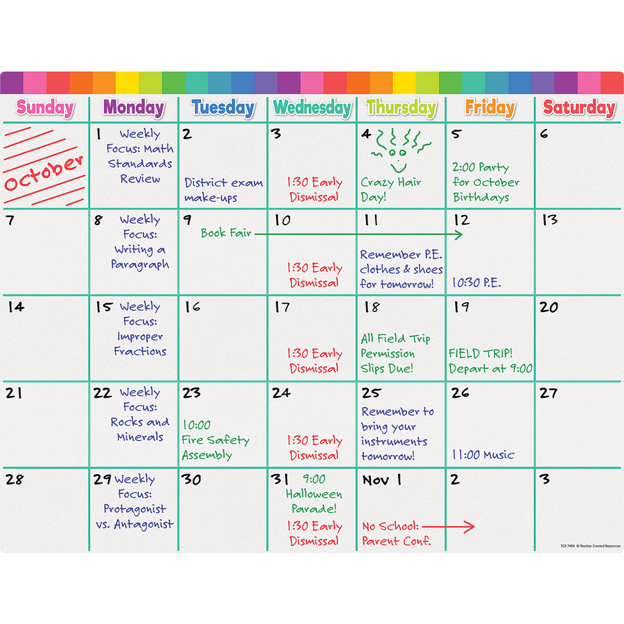 Colorful Calendar Write-On/Wipe-Off Chart