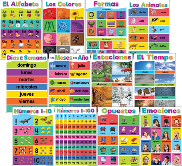 Spanish Colorful Early Learning Small Poster Pack – The Teacher's Store