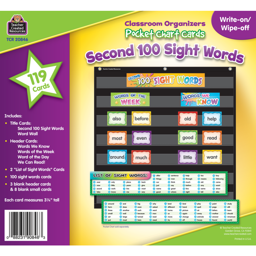 Second 100 Sight Words Pocket Chart Cards The Teacher's Store