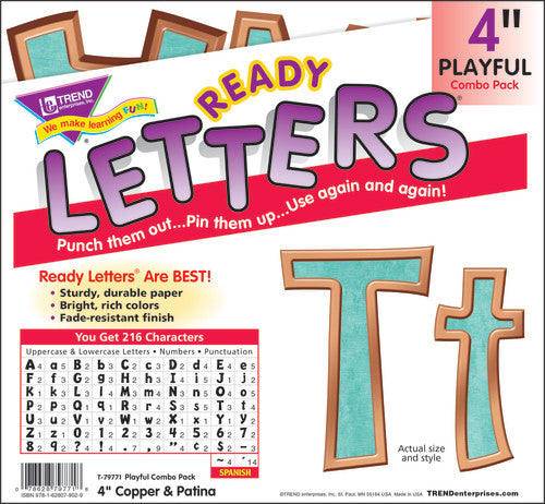 I ? Metal Copper & Patina 4" Playful Ready Letters® Uppercase/Lowercase Combo Pack