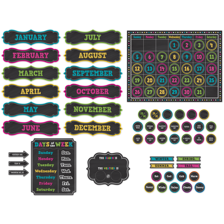 Chalkboard Brights Calendar Bulletin Board Display Set