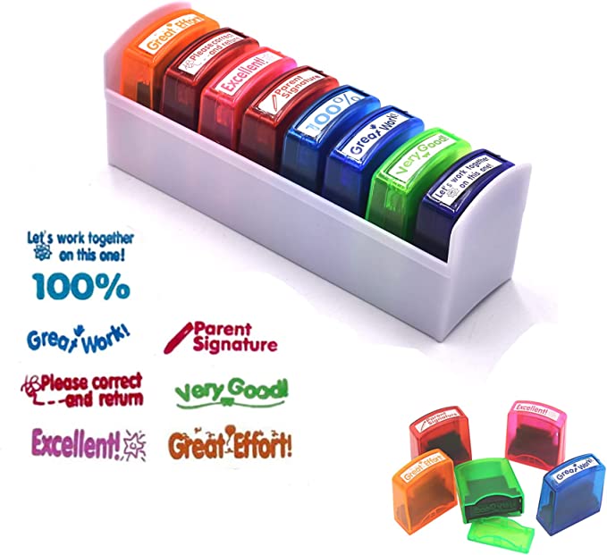 Self-Inking Teacher Stamp Set (8PCS) for Grading