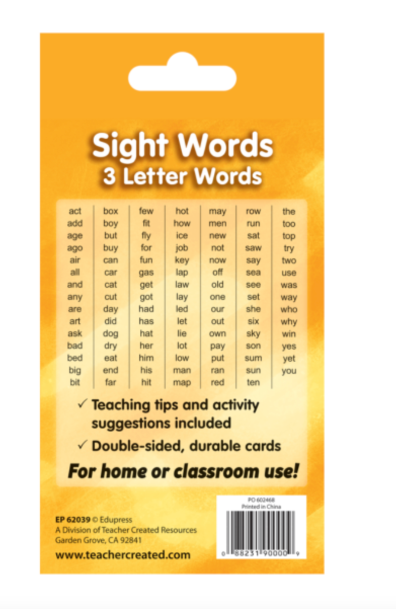 Sight Words Flash Cards - 3 Letter Words