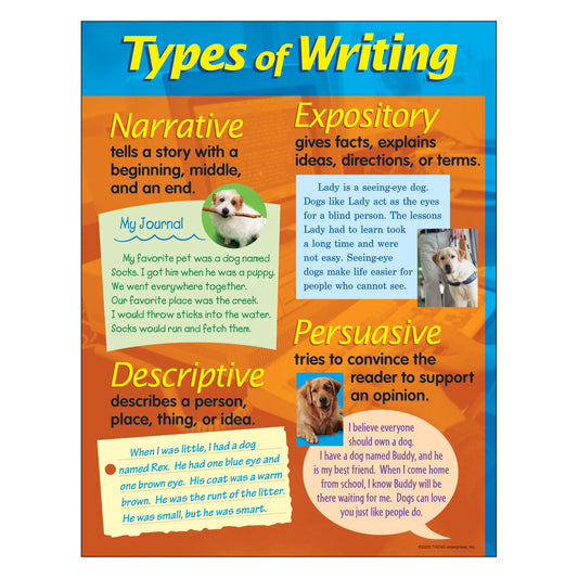 Types of Writing Learning Chart