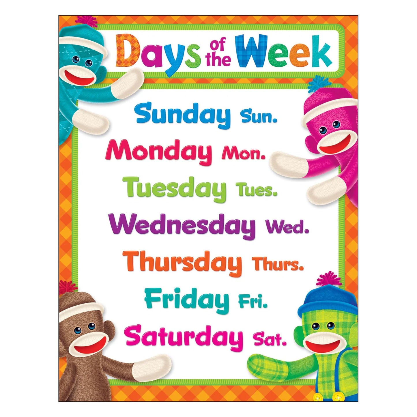 Days of the Week Sock Monkeys Learning Chart