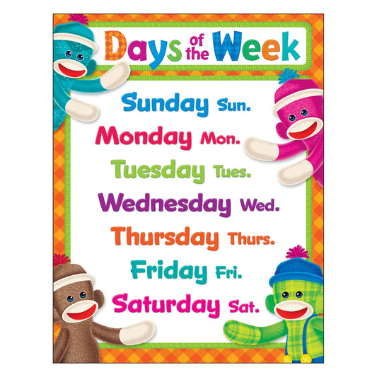 Days of the Week Sock Monkeys Learning Chart