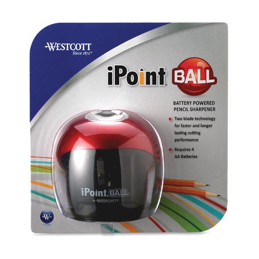 Westcott Ipoint Ball Battery Pencil Sharpener 3 x 3.25, Red/Black