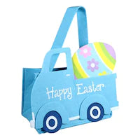 Easter Truck Shaped Felt Baskets with Handles, 3.125x10.375x9 in.