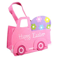 Easter Truck Shaped Felt Baskets with Handles, 3.125x10.375x9 in.